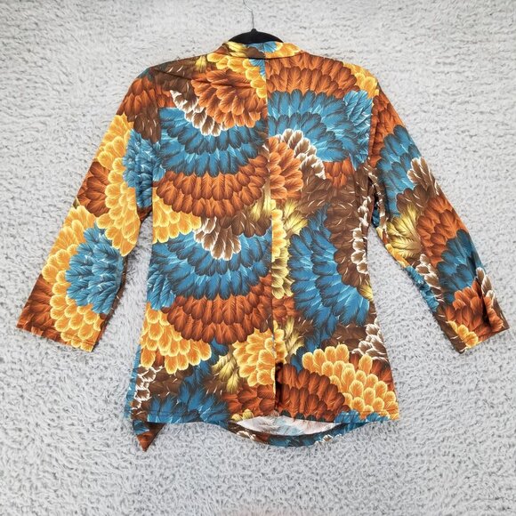 Wrangler Top Womens Medium Multicolor Faux Wrap 3/4 Sleeve Stretch Knit Blouse - Picture 9 of 10